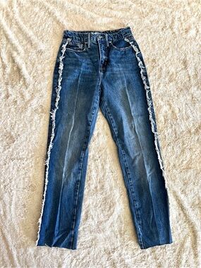 GOOD AMERICAN Woman's Blue Fringe Rodeo Skinny Jeans Size 00